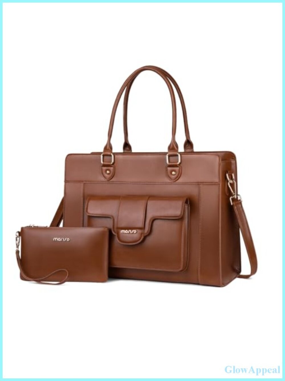 15.6 inch PU Leather Laptop Tote Bag with Padded Laptop Compartment,